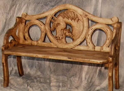 hand carved pine - mare and colt bench